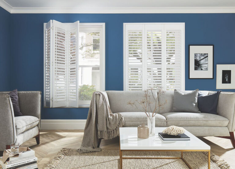 faux wood shutters in white